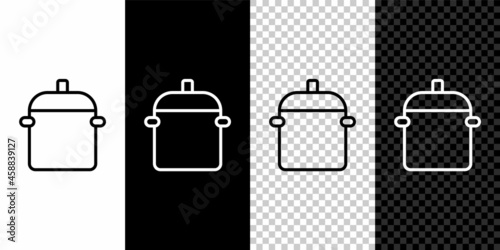 Set line Cooking pot icon isolated on black and white, transparent background. Boil or stew food symbol. Vector