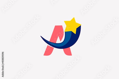 letter A logo split in half by a star