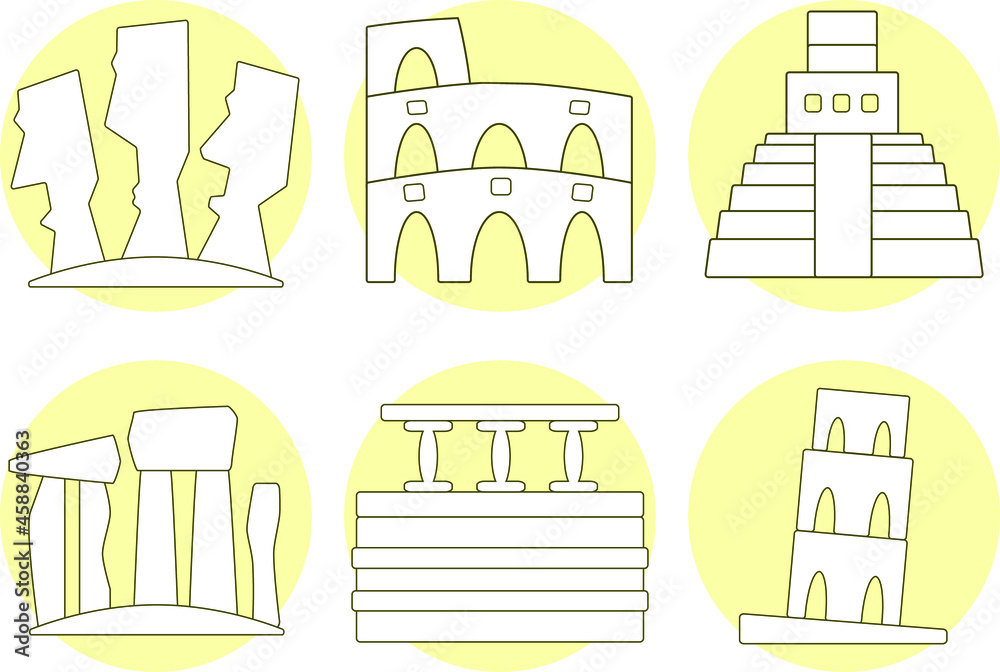 Icons Of The Wonders Of The World And Great Designs Icons Of The Wonders Of The World And Great Designs