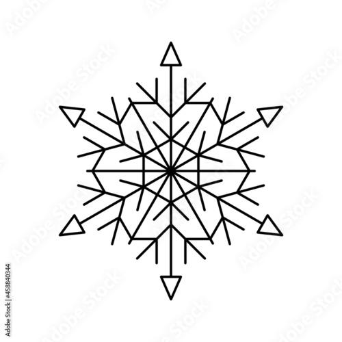 Simple snowflake of black lines. Festive decoration for New Year and Christmas