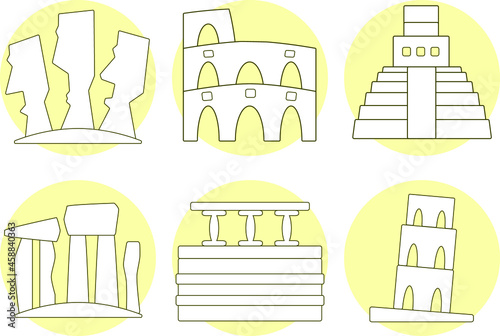 Icons Of The Wonders Of The World And Great Designs