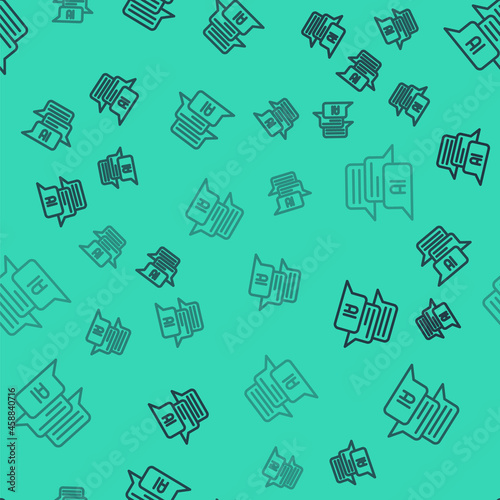 Black line Chat bot icon isolated seamless pattern on green background. Chatbot icon. Vector