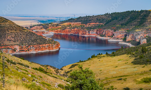 Yellowtail Dam across the Bighorn River in the Crow nation creates a recreational area in the beautiful canyon, Montana, United States
