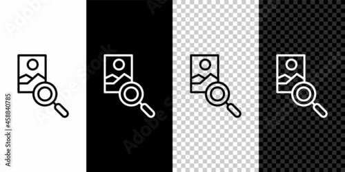 Set line Photo retouching icon isolated on black and white, transparent background. Photographer, photography, retouch icon. Vector