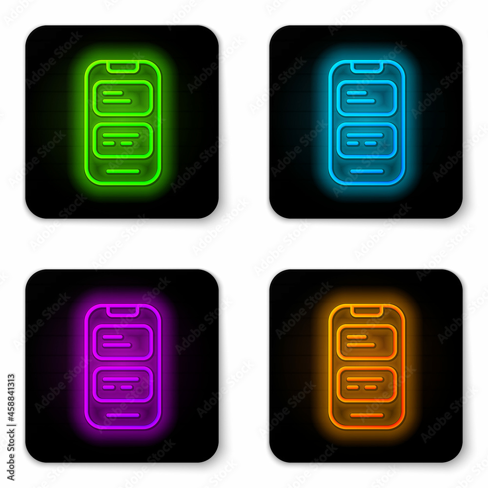Glowing neon line Online translator icon isolated on white background. Foreign language conversation icons in chat speech bubble. Translating concept. Black square button. Vector Glowing neon line Online translator icon isolated on white background. Foreign language conversation icons in chat speech bubble. Translating concept. Black square button. Vector