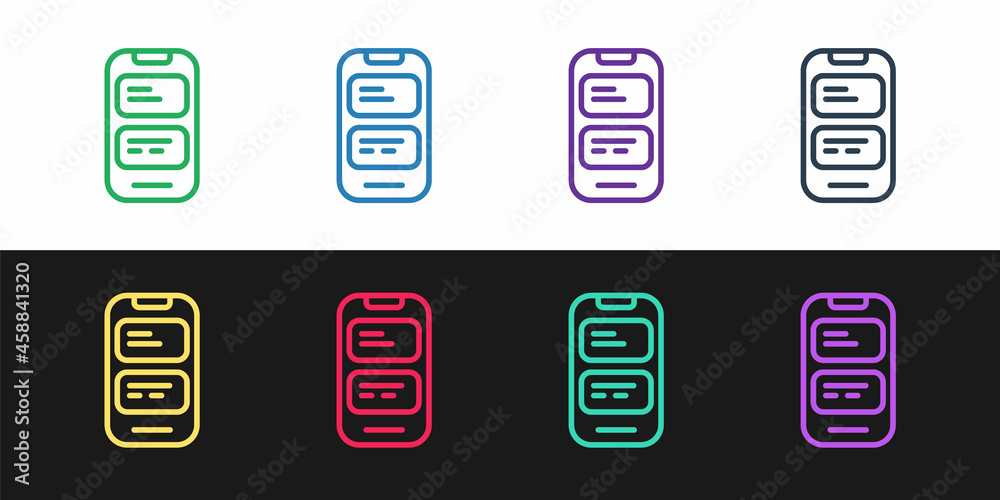 Set line Online translator icon isolated on black and white background. Foreign language conversation icons in chat speech bubble. Translating concept. Vector Set line Online translator icon isolated on black and white background. Foreign language conversation icons in chat speech bubble. Translating concept. Vector
