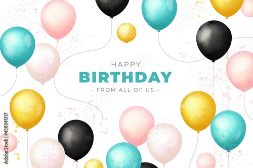 watercolor birthday background with colorful balloons vector design illustration