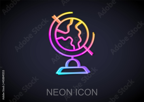 Glowing neon line Earth globe icon isolated on black background. Vector