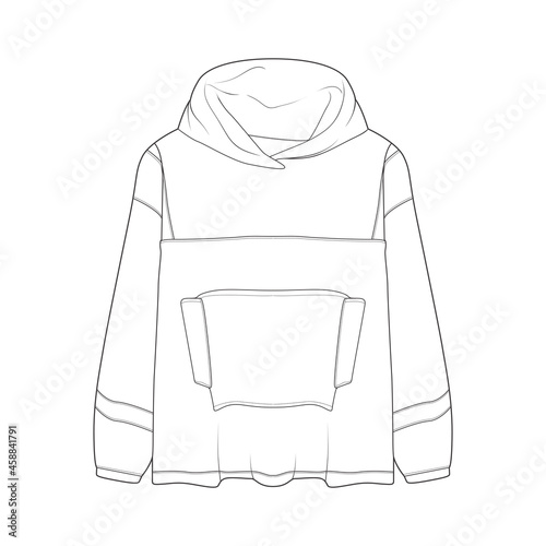hoodie oversized outline drawing vector, hoodie oversized in a sketch style, trainers template outline, vector Illustration.