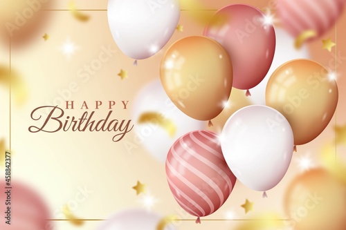 cute realistic happy birthday balloons background vector design illustration