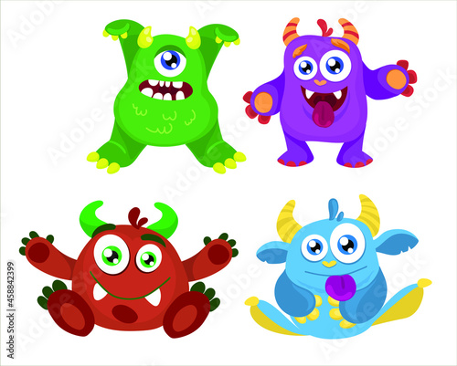Happy Halloween. Monster colorful silhouette super set. Cute kawaii cartoon scary funny baby character. Eyes, mouth, tongue, tooth fang, hands up. Flat design. White background. Vector illustration