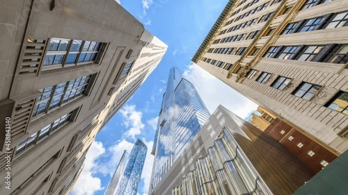 Central Park Tower and Midtown Skyscraper Cloud Timelapse Video from Street Looking Upwards, New York City