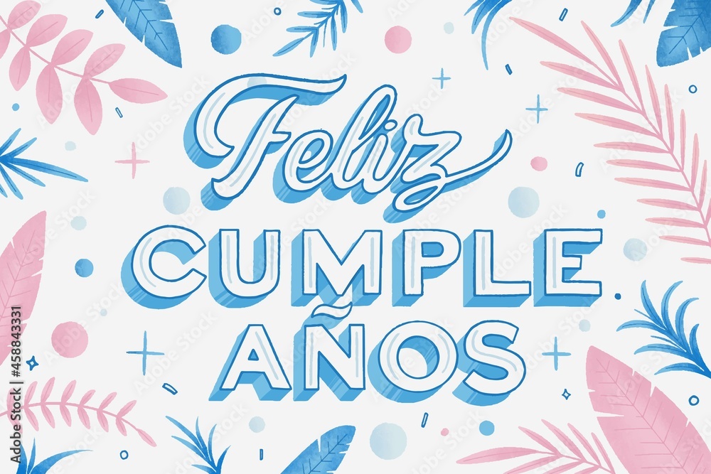 happy birthday lettering spanish background vector design illustration