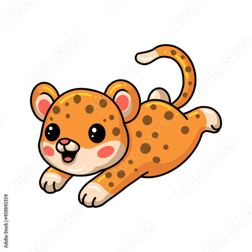 Cute baby leopard cartoon jumping