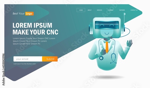 Doctor robot is greeting in isometric illustration