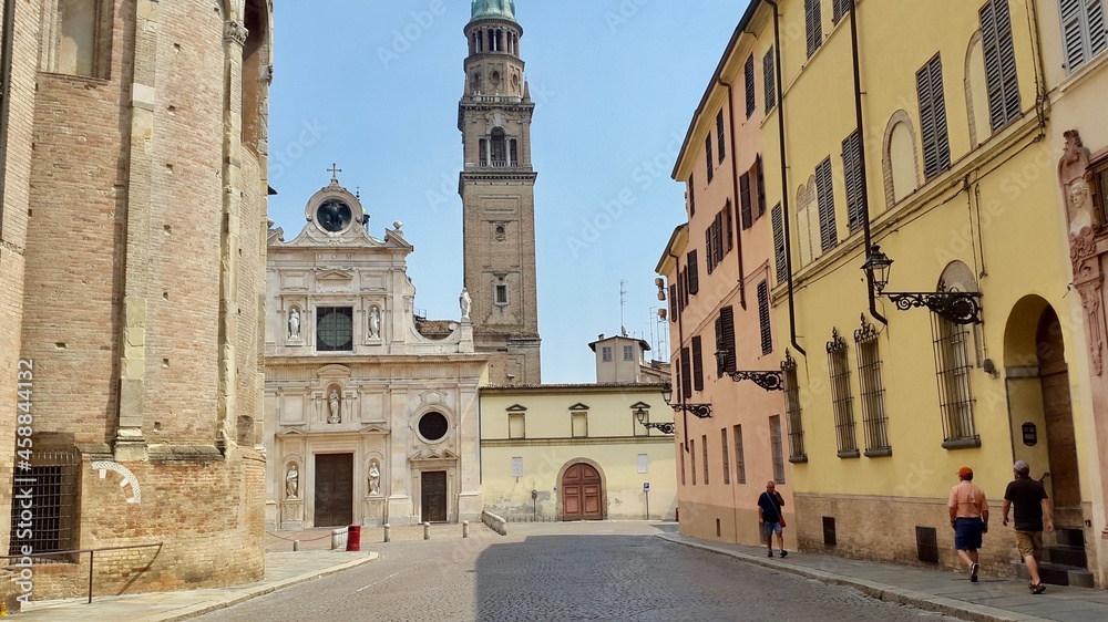 Italian street in Parma with the monastery and church of San Giovanni Evangelista 