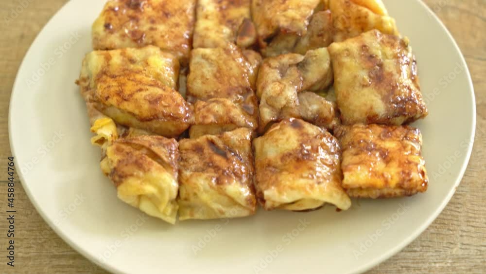 fried roti with egg, banana and chocolate fried roti with egg, banana and chocolate