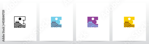 Hill With Trees Letter Logo Design E