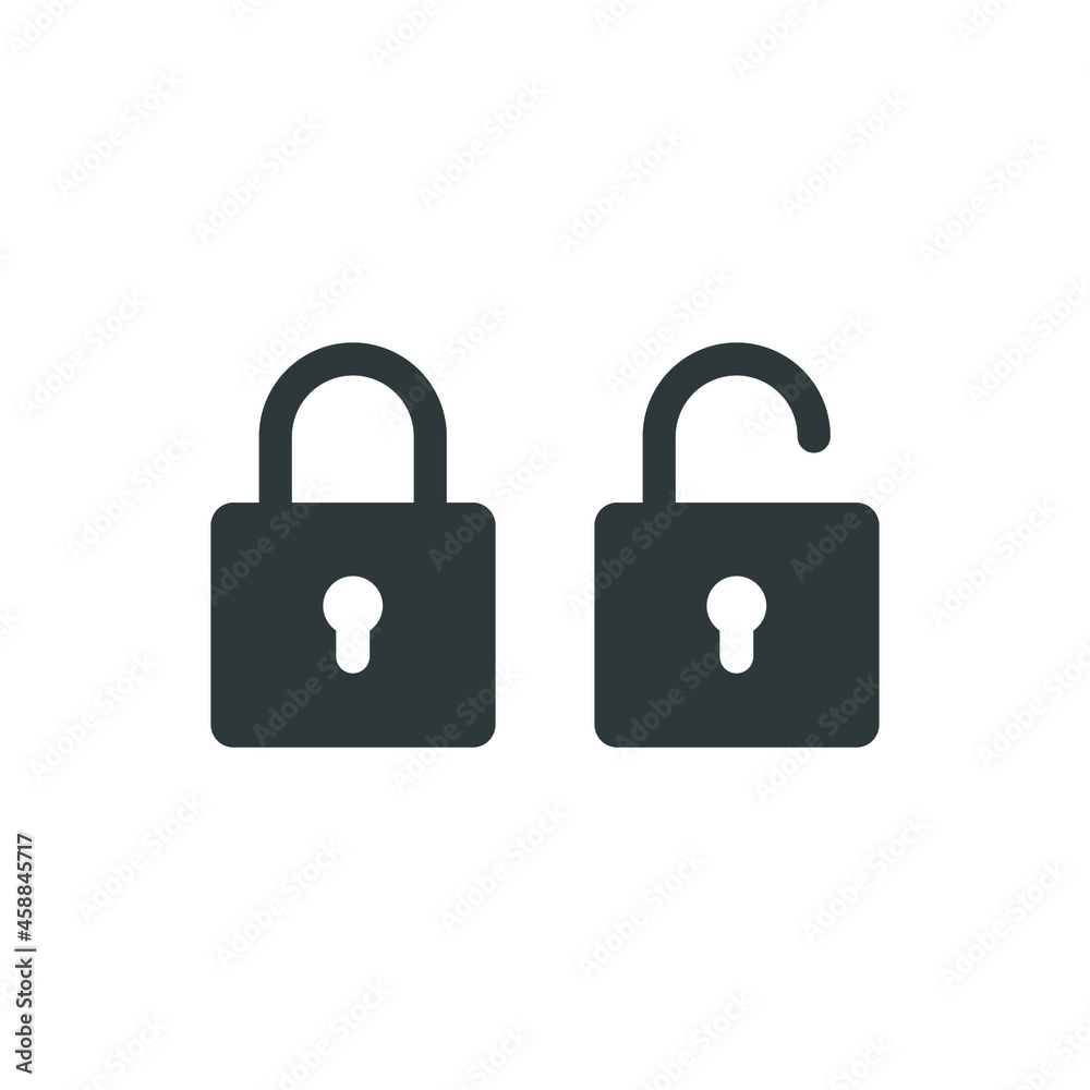 Lock and unlock icon. Simple solid style. Locker, open, closed, padlock, key, symbol, private, web, flat, password, safety, secure concept. Vector illustration isolated on white background EPS 10 Lock and unlock icon. Simple solid style. Locker, open, closed, padlock, key, symbol, private, web, flat, password, safety, secure concept. Vector illustration isolated on white background EPS 10