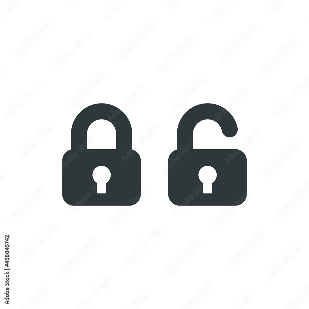 Lock and unlock icon. Simple solid style. Locker, open, closed, padlock, key, symbol, private, web, flat, password, safety, secure concept. Vector illustration isolated on white background EPS 10 Lock and unlock icon. Simple solid style. Locker, open, closed, padlock, key, symbol, private, web, flat, password, safety, secure concept. Vector illustration isolated on white background EPS 10