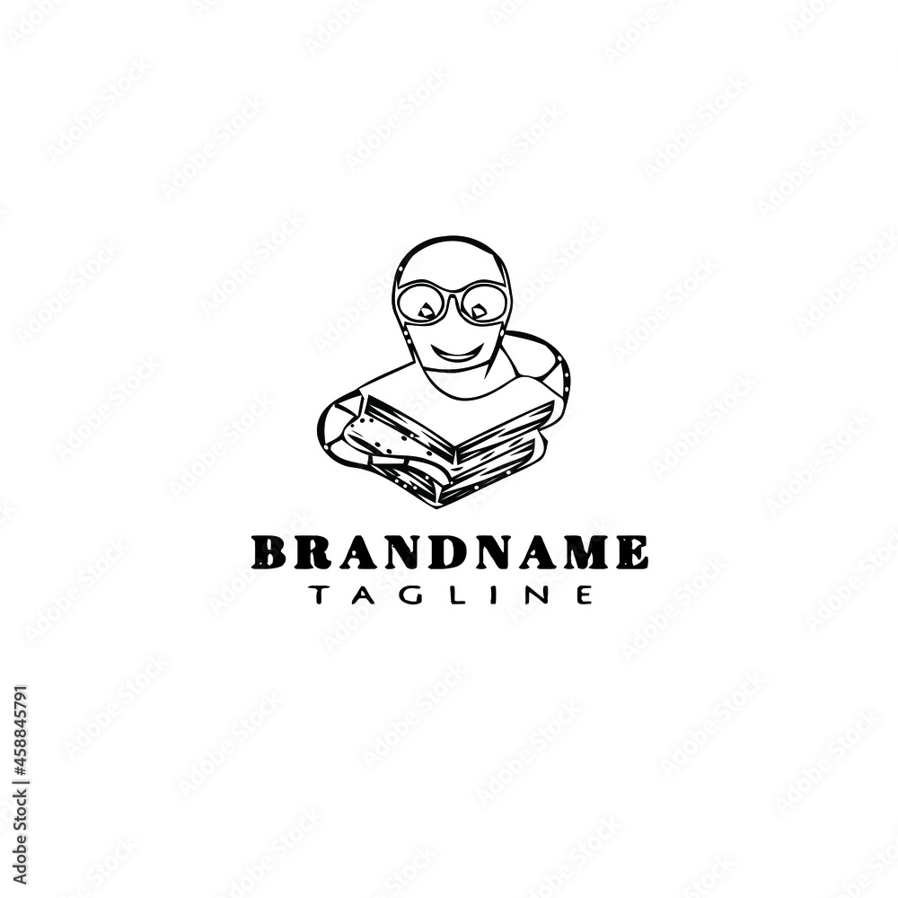 bookworm logo cartoon icon design template black isolated vector illustration