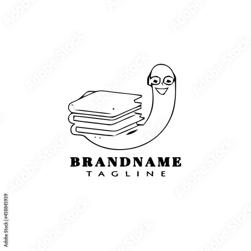 line style bookworm logo cartoon icon design template black isolated cute illustration