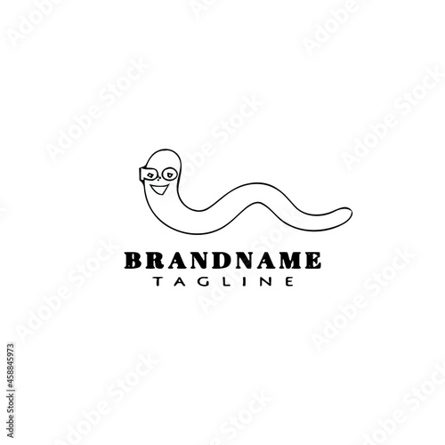 line style bookworm logo cartoon icon design template black vector illustration