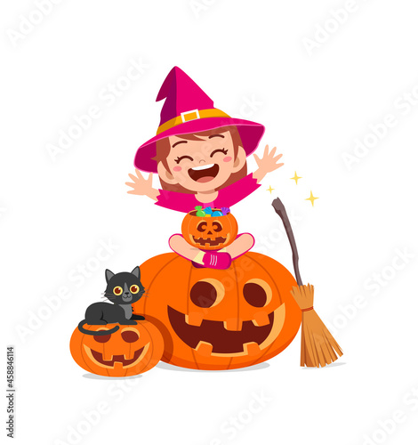 cute little girl wear witch costume for halloween