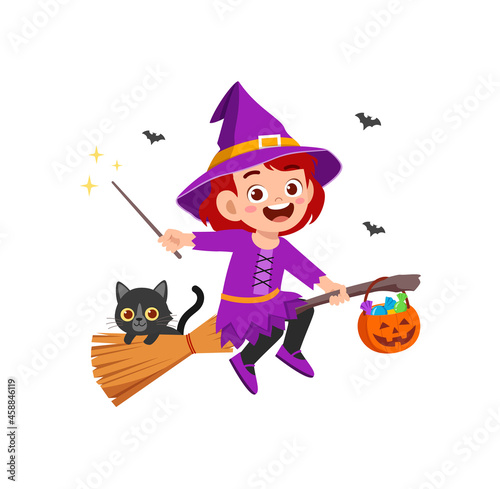 cute little girl wear witch costume for halloween