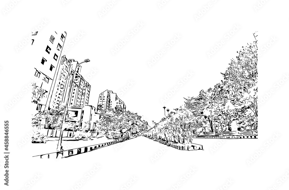 Building view with landmark of Kolkata is the 
city in India. Hand drawn sketch illustration in vector.