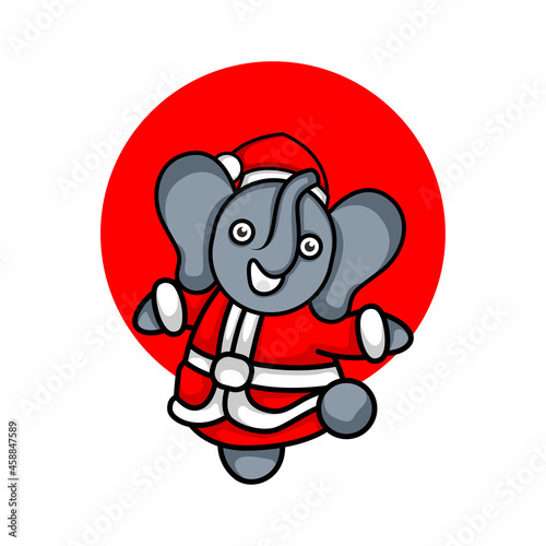 Fototapeta Naklejka Na Ścianę i Meble -  cute elephant illustration wearing santa claus costume vector