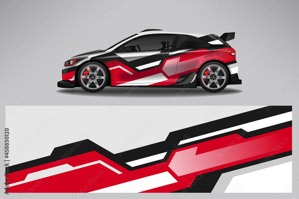 Wrap car vector design decal. Graphic abstract line racing background design for vehicle, race car, rally, adventure livery camouflage.