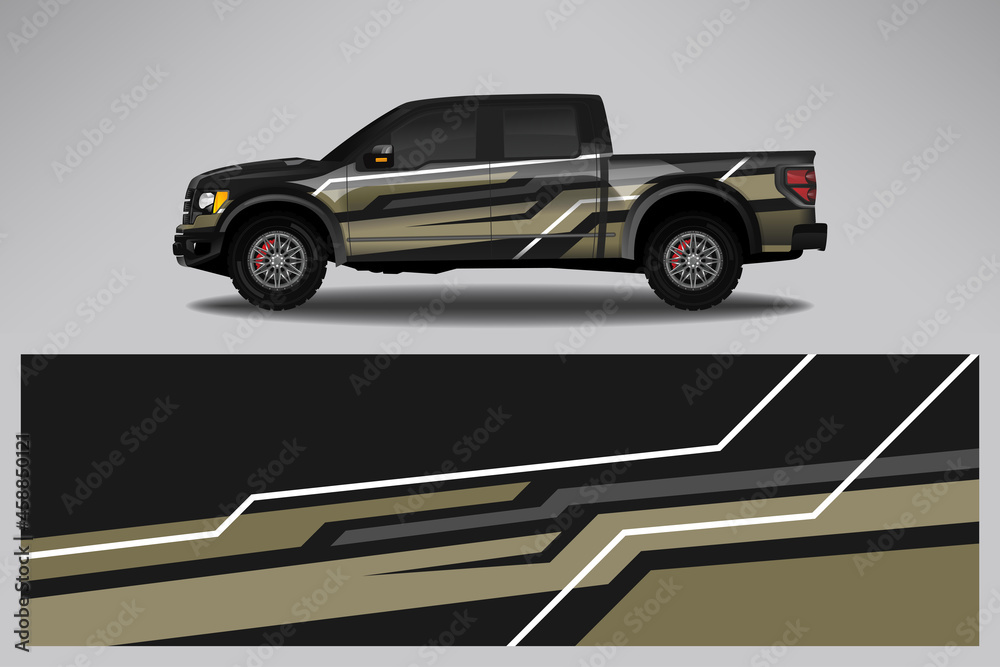 Fototapeta premium Wrap car vector design decal. Graphic abstract line racing background design for vehicle, race car, rally, adventure livery camouflage.