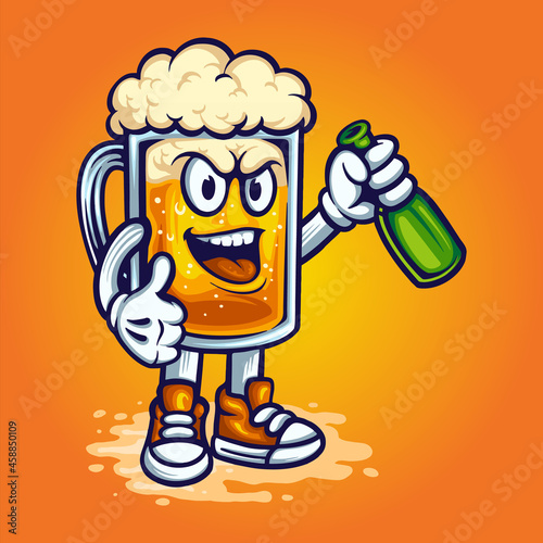 Beer Glass Smile Summer Vector illustrations for your work Logo, mascot merchandise t-shirt, stickers and Label designs, poster, greeting cards advertising business company or brands.