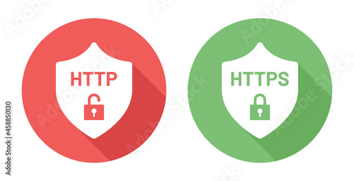 Http and https security on shield icon. 