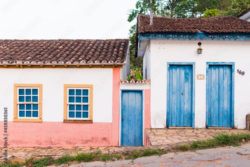 Casinhas antigas no centro histórico de Tiradentes, Minas Gerais, Brasil
