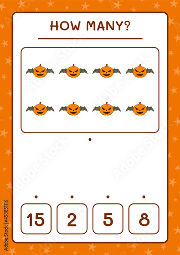 How many Pumpkin, game for children. Vector illustration, printable worksheet