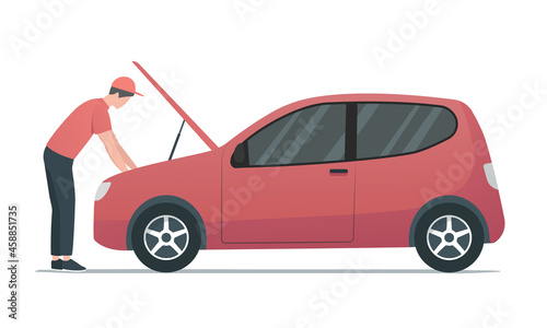 Car mechanic concept. Auto repair shop. Colored flat vector illustration. Isolated on white background.