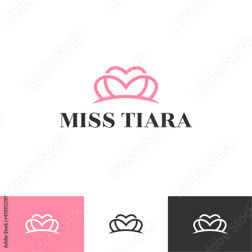 Vintage Elegant Gold Tiara Logo symbol. Luxury geometric royal logotype sign mark. Abstract beauty care facial fashion makeup skin care cosmetic icon vector design