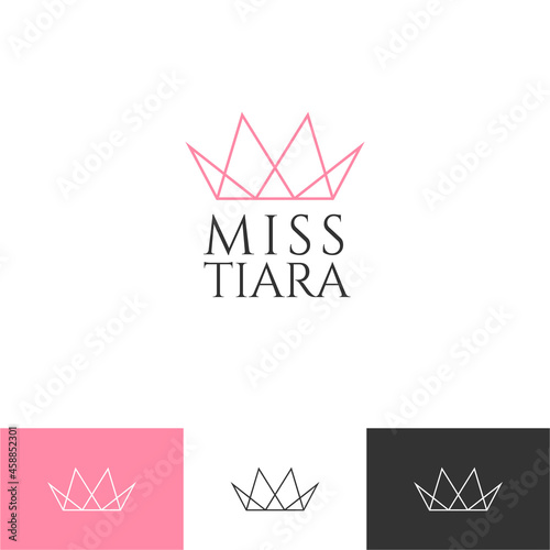 Vintage Elegant Gold Tiara Logo symbol. Luxury geometric royal logotype sign mark. Abstract beauty care facial fashion makeup skin care cosmetic icon vector design