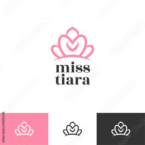 Vintage Elegant Gold Tiara Logo symbol. Luxury geometric royal logotype sign mark. Abstract beauty care facial fashion makeup skin care cosmetic icon vector design