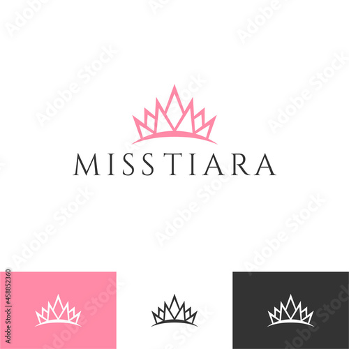 Vintage Elegant Gold Tiara Logo symbol. Luxury geometric royal logotype sign mark. Abstract beauty care facial fashion makeup skin care cosmetic icon vector design
