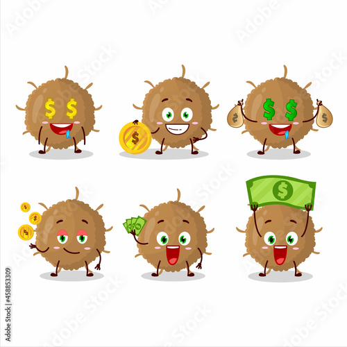 Beta coronavirus cartoon character with cute emoticon bring money