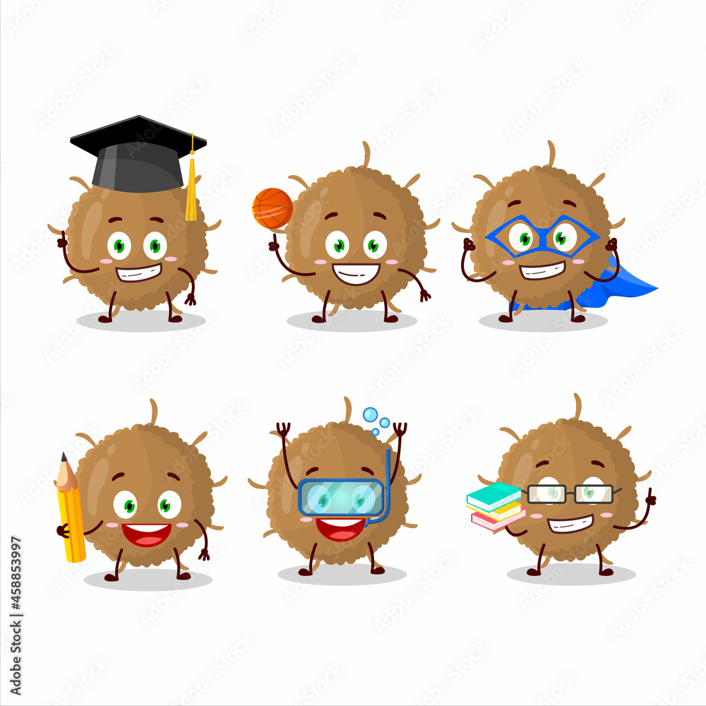 School student of beta coronavirus cartoon character with various expressions