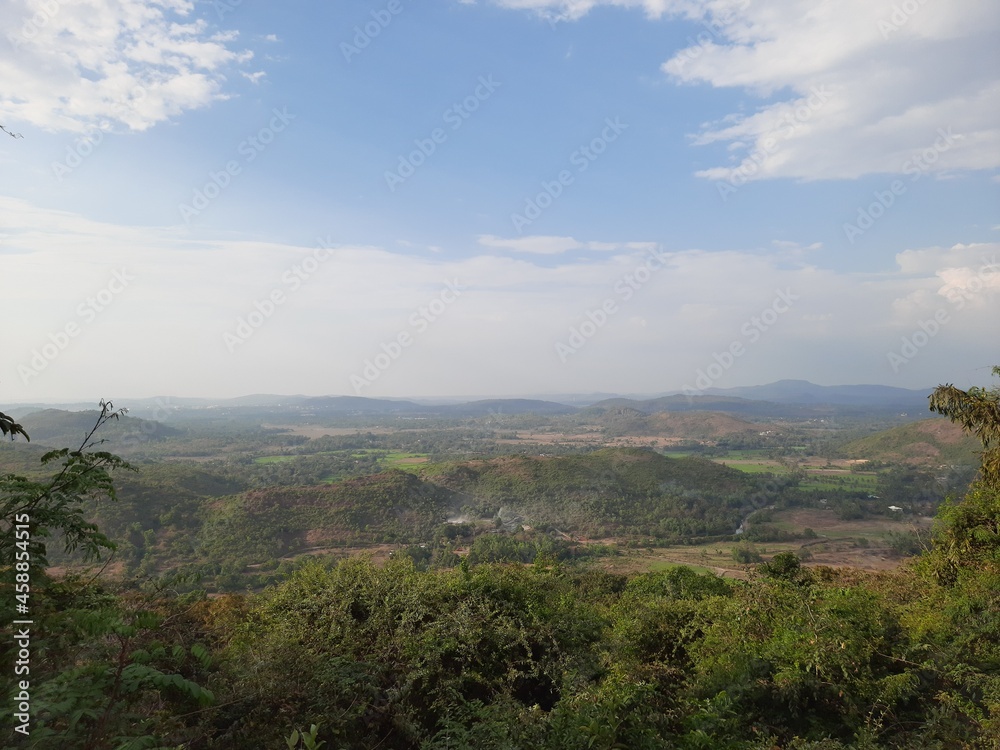 view from the top of the mountain, view of the mountains in goa landscape. Indian landscape top view. 