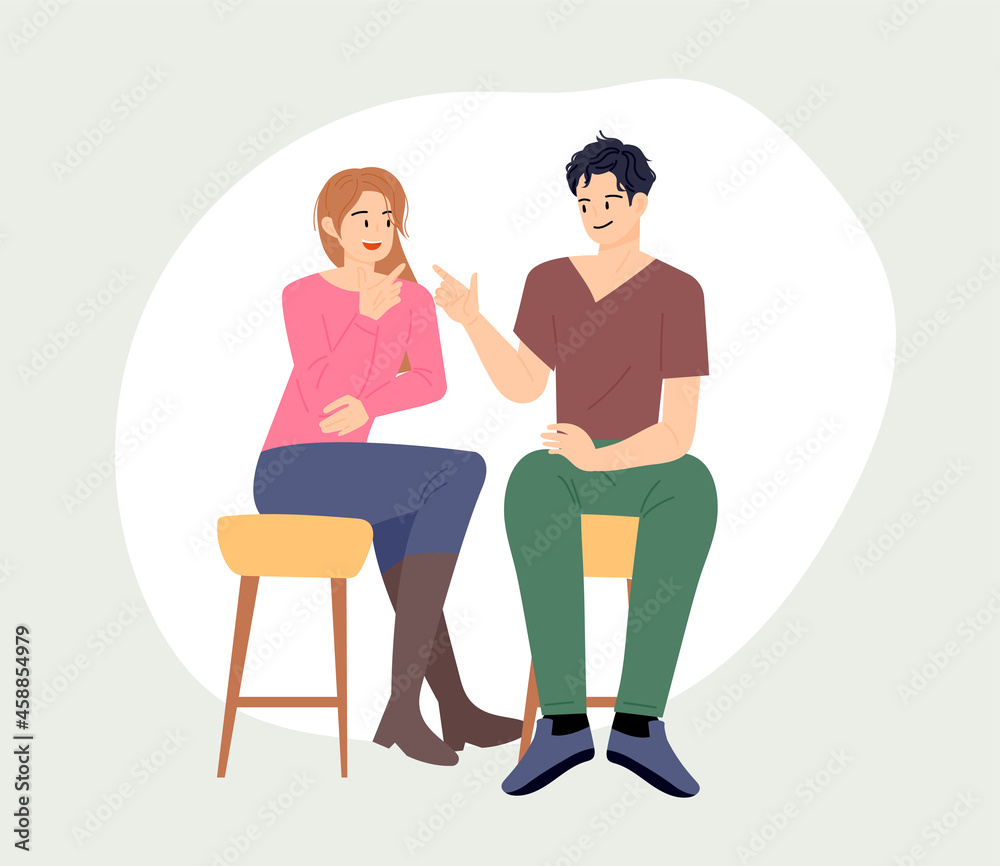 Two friends are sitting in a chair and having a pleasant conversation. hand drawn style vector design illustrations. 