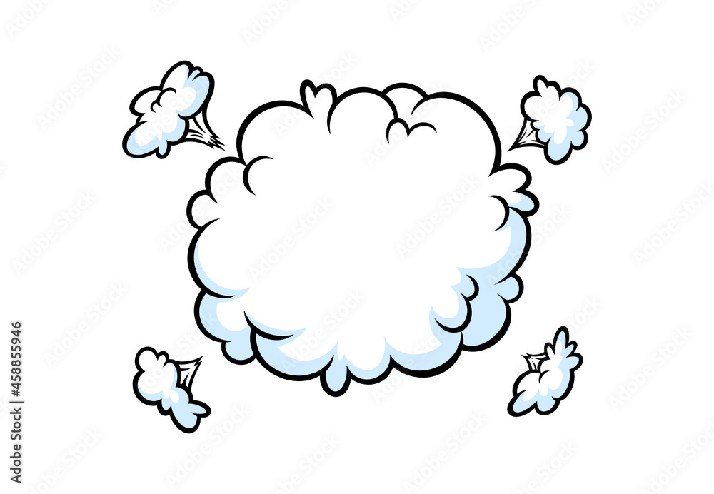 Comic boom smoke effect. Puff and burst cloud for surprising and explosive events. Vector illustartion isolated in white background Comic boom smoke effect. Puff and burst cloud for surprising and explosive events. Vector illustartion isolated in white background