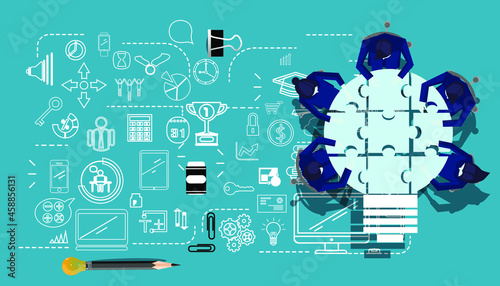 Community trading market analysis  Business group Brainstorm working,connect jigsaw pieces,for  success,plan,think,search,analyze,communicate, futuristic idea innovation technology modern.vector