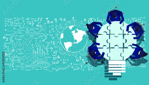 Community trading market analysis  Business group Brainstorm working,connect jigsaw pieces,for  success,plan,think,search,analyze,communicate, futuristic idea innovation technology modern.vector