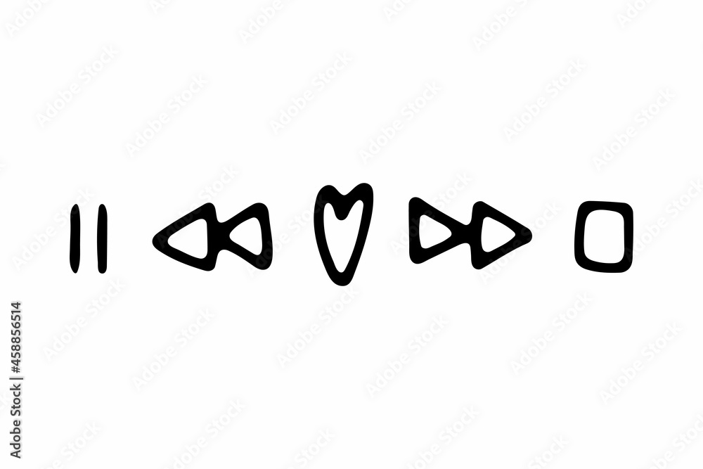 Doodle Valentines day musical sign. Hand-drawn love song symbol on white background. Heart-shaped Rewind mark, play, pause. Wedding, feeling, melody, video symbol. Vector music buttons illustration Doodle Valentines day musical sign. Hand-drawn love song symbol on white background. Heart-shaped Rewind mark, play, pause. Wedding, feeling, melody, video symbol. Vector music buttons illustration